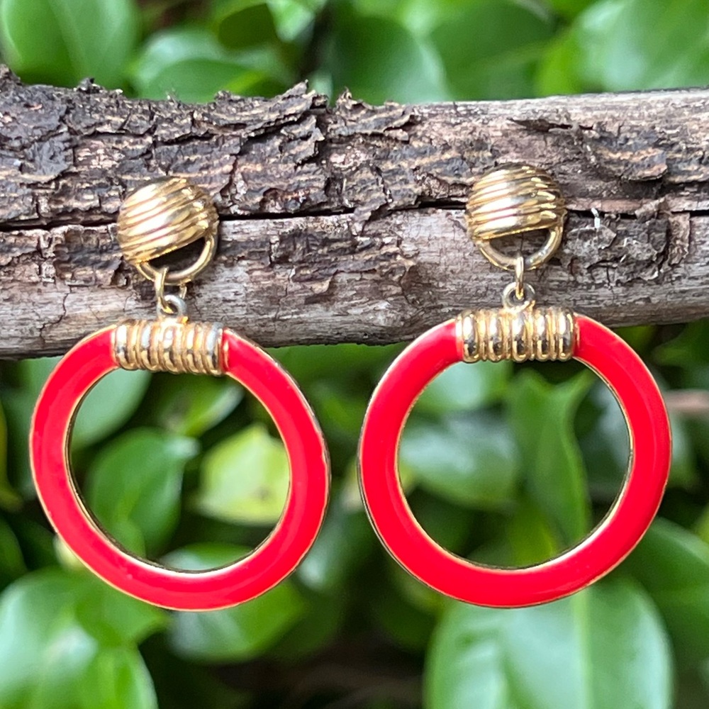 Vintage Edgar Berebi Red Enamel Dangle Earrings